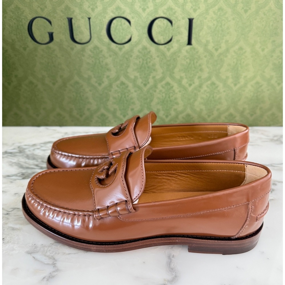 Gucci 738470 Mens Moccasin Leather Millennial Ribot GG Loafers Sz Gucci 6 - Picture 3 of 8